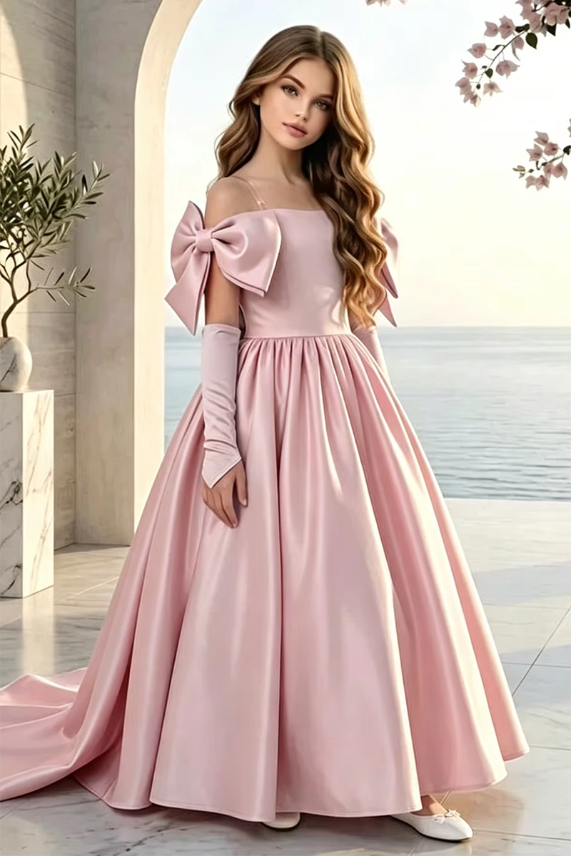 Girls Light Blue Satin Gown for Weddings
