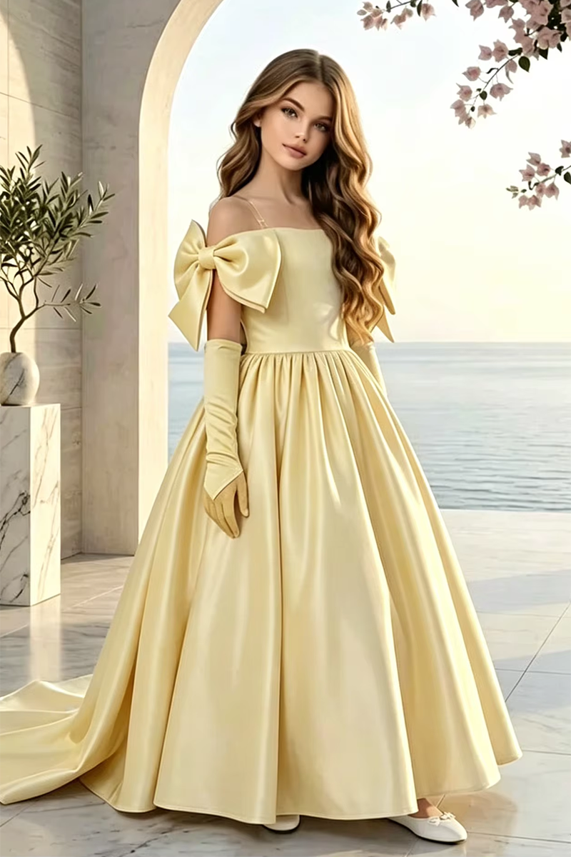 Girls Light Blue Satin Gown for Weddings