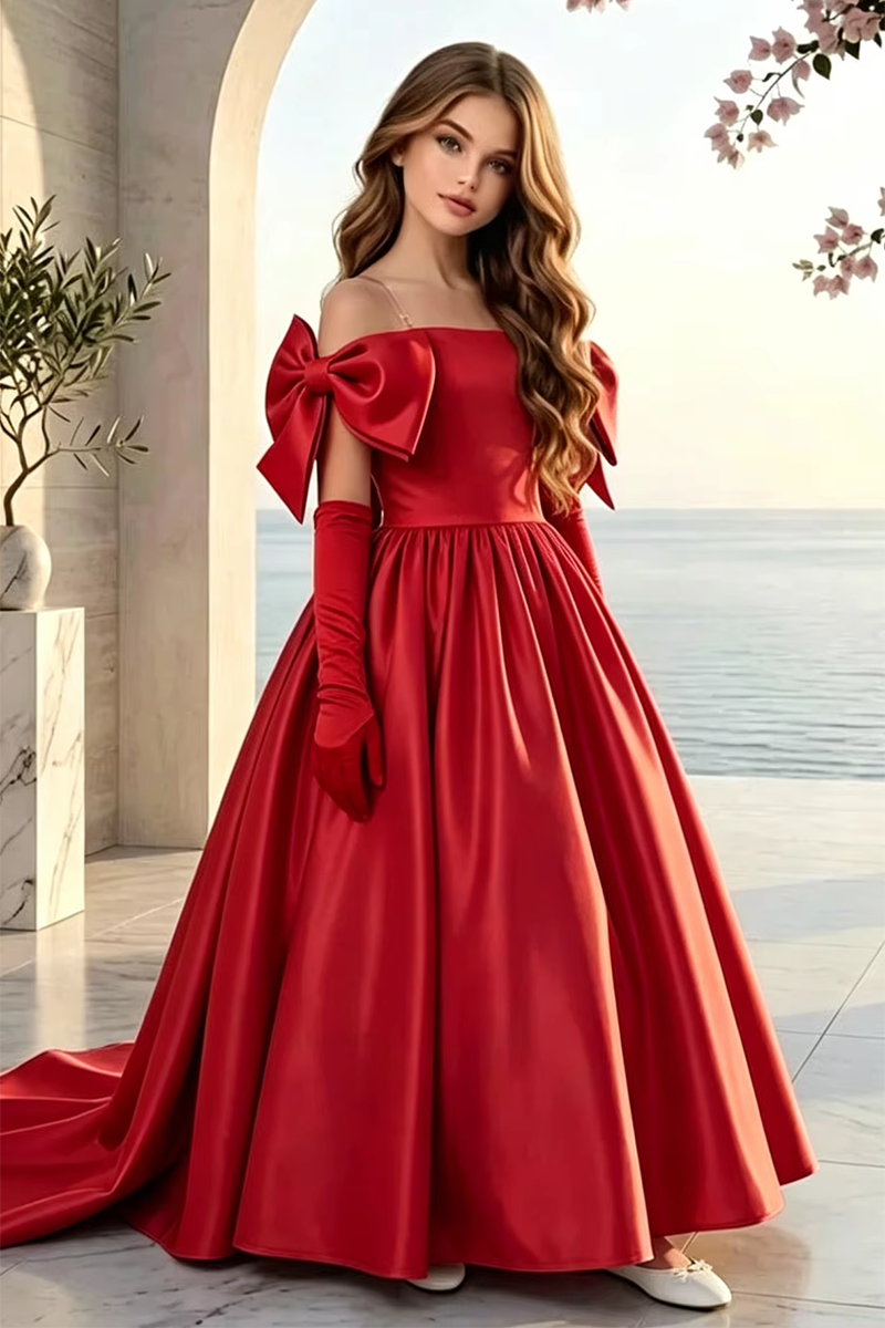 Girls Light Blue Satin Gown for Weddings
