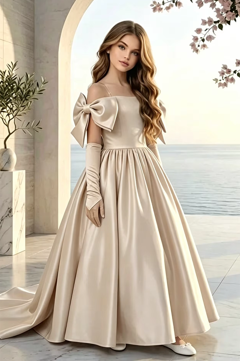 Girls Light Blue Satin Gown for Weddings