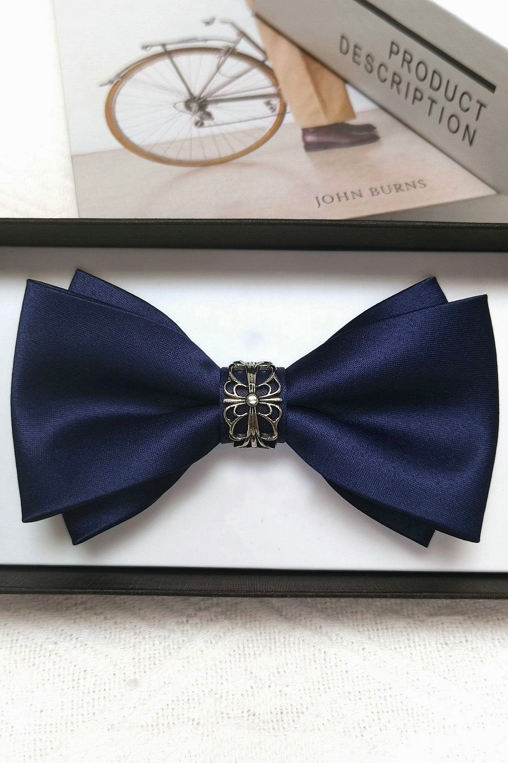Black Satin Vintage Double-Layer Bow Tie