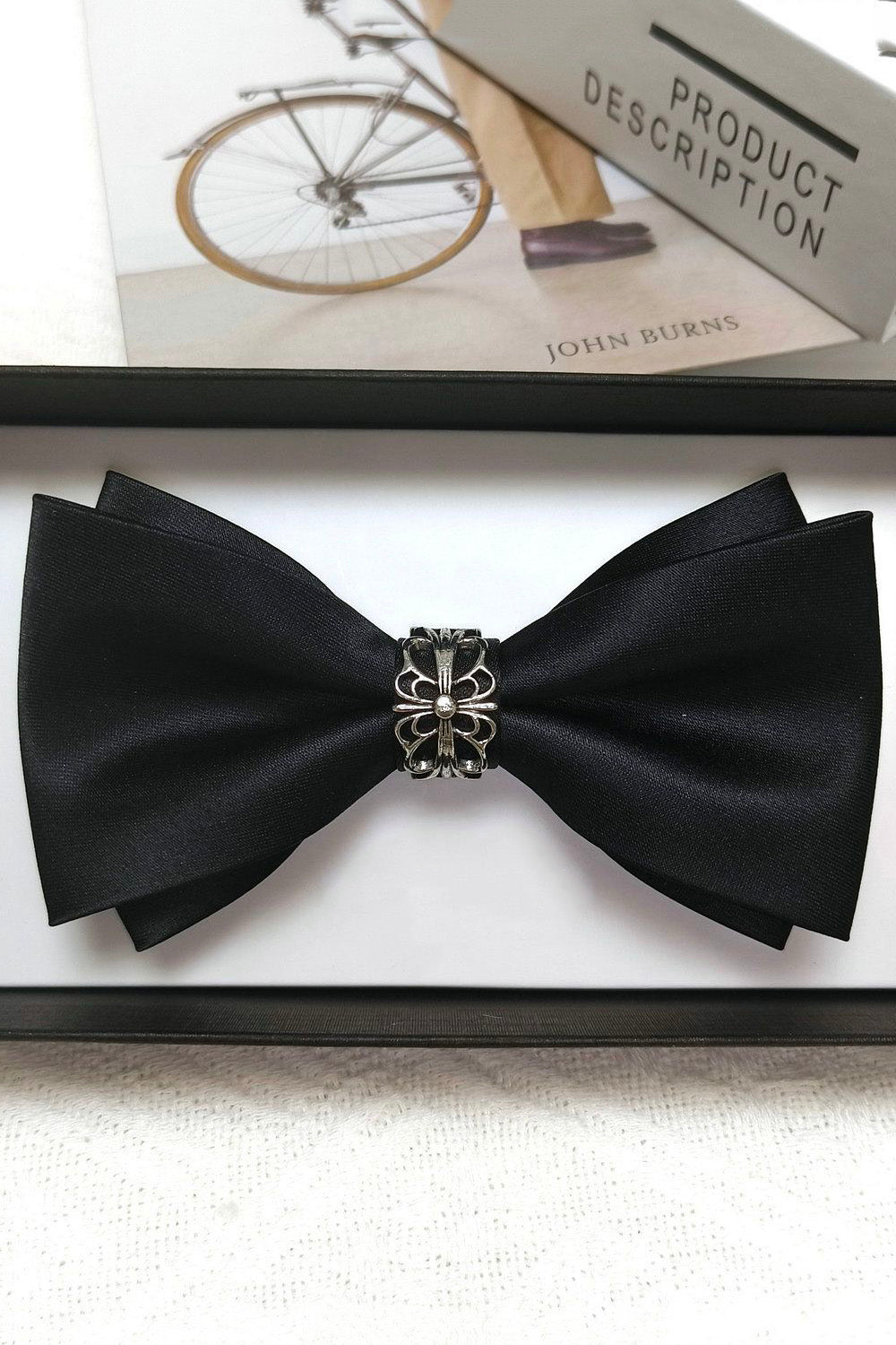 Black Satin Vintage Double-Layer Bow Tie