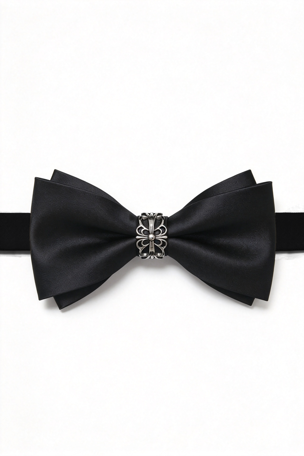 Black Satin Vintage Double-Layer Bow Tie