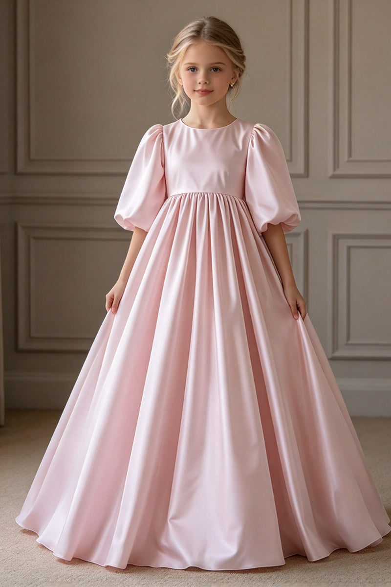 Girls Blush Pink Satin Gown for Weddings