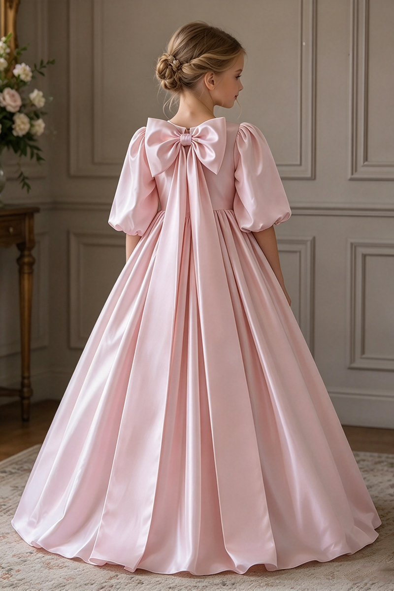Girls Blush Pink Satin Gown for Weddings