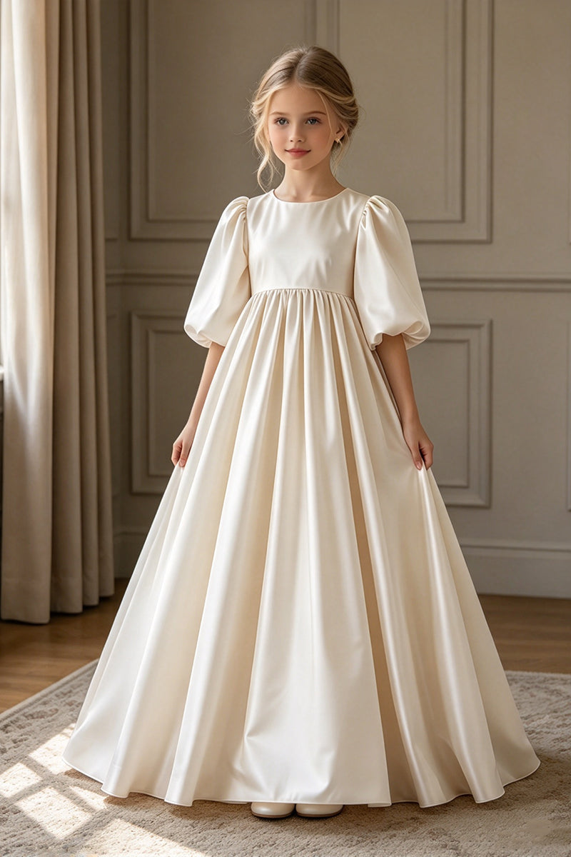 Girls Blush Pink Satin Gown for Weddings