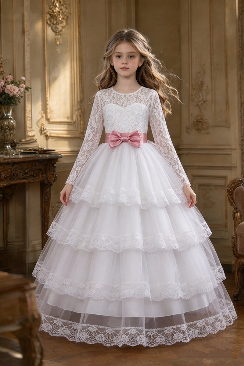 Girls Pink Lace Tulle Gown for Weddings