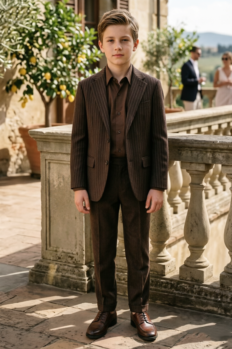 Boys Brown Pinstripe with Notch Lapel 2-Piece Suit