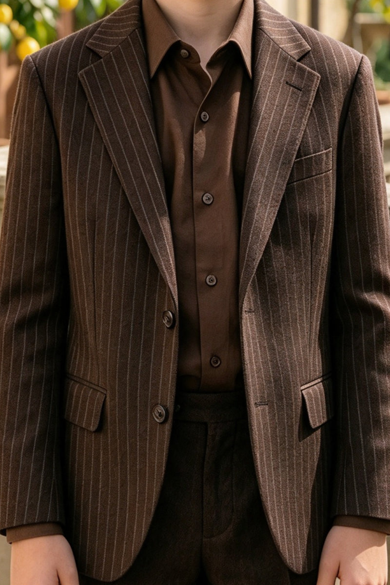 Boys Brown Pinstripe with Notch Lapel 2-Piece Suit