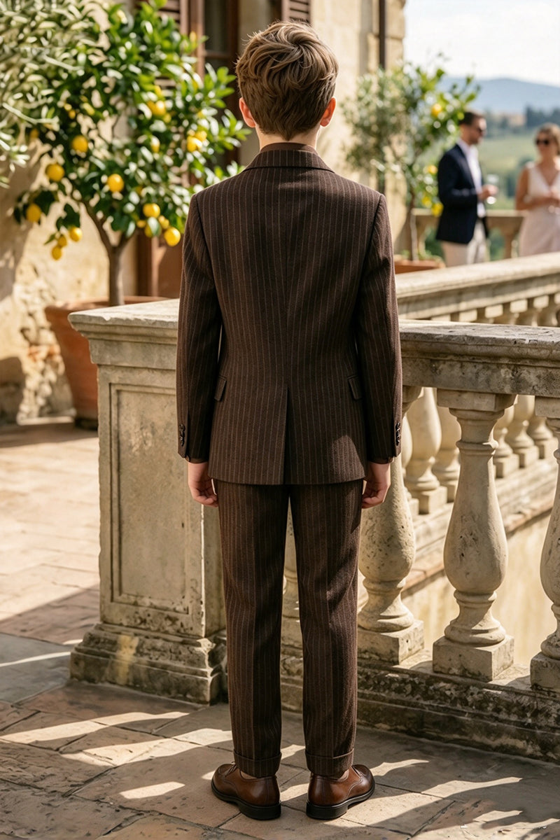 Boys Brown Pinstripe with Notch Lapel 2-Piece Suit