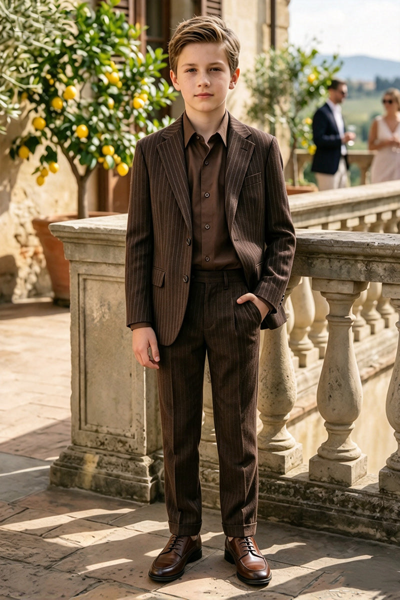 Boys Brown Pinstripe with Notch Lapel 2-Piece Suit