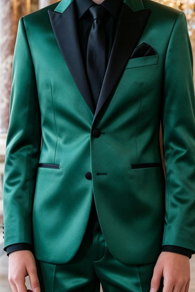 Boys Green Satin 2-Piece Suit