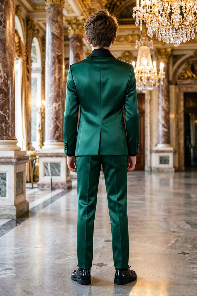 Boys Green Satin 2-Piece Suit