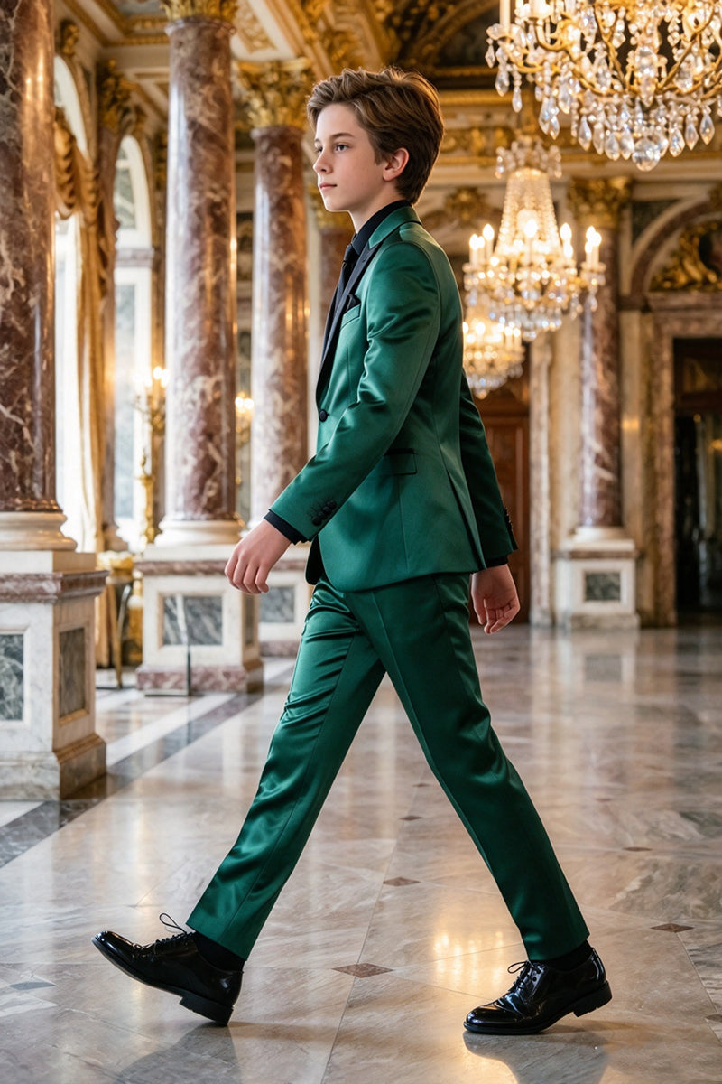 Boys Green Satin 2-Piece Suit