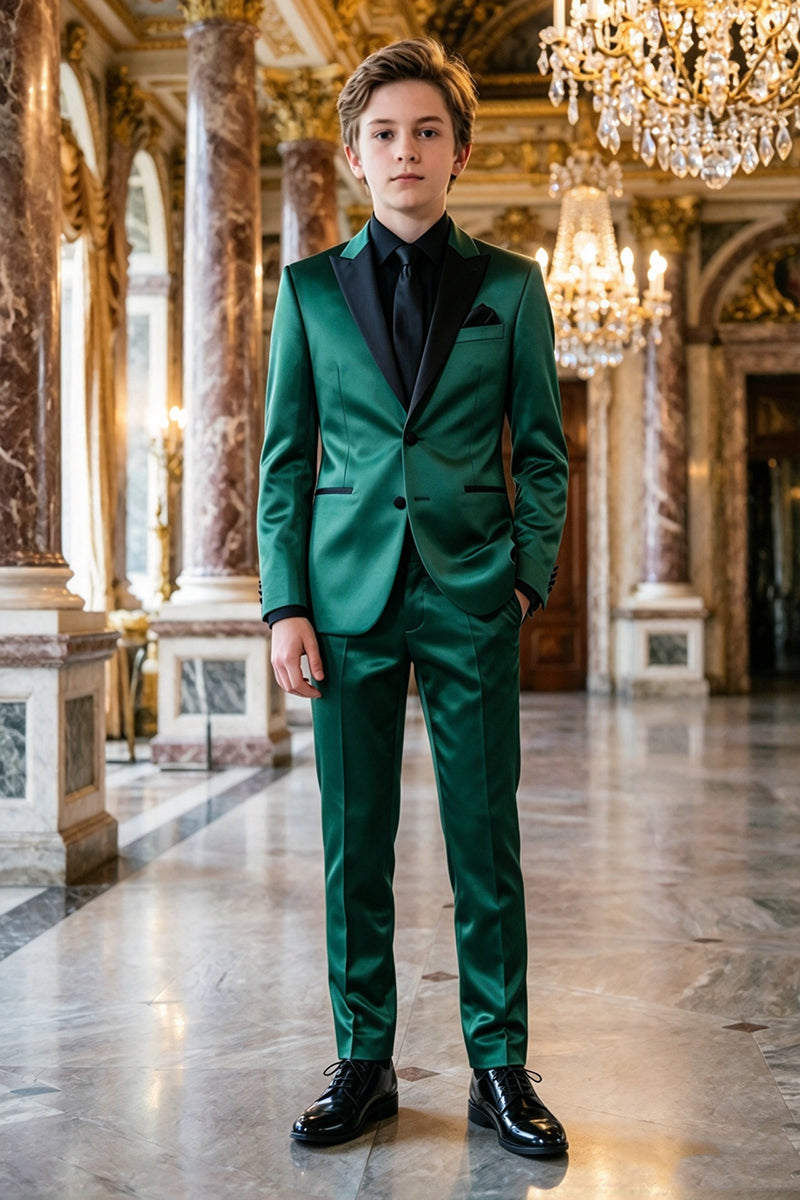 Boys Green Satin 2-Piece Suit