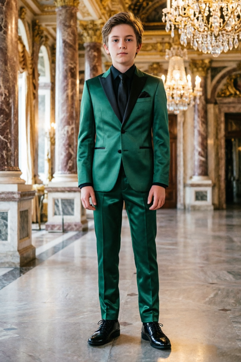 Boys Green Satin 2-Piece Suit