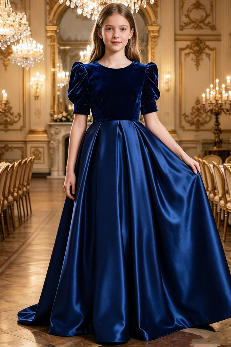 Girls Burgundy Velvet Satin Gown for Weddings
