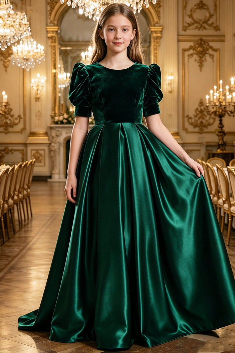 Girls Burgundy Velvet Satin Gown for Weddings