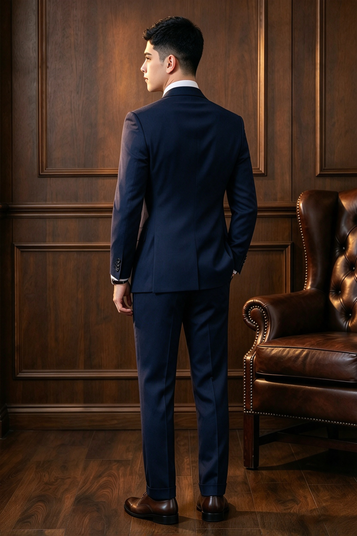 Navy & Teal Double Breasted Formal 3 Piece Suit Set