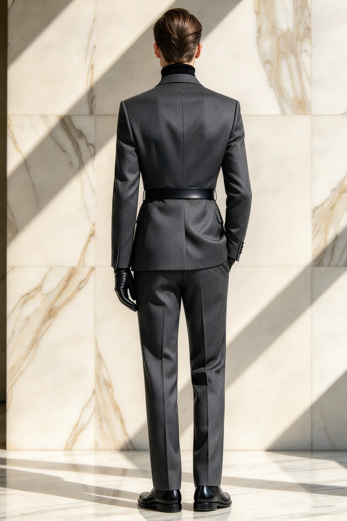 Dark Grey Double Breasted Suit 2-Piece Set（Belt not included.）