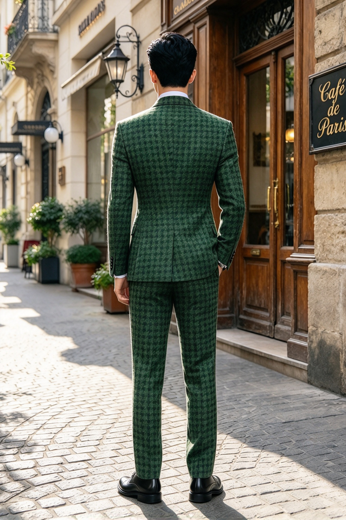 Dark Green Houndstooth Boys Double Breasted 2 Piece Suit Set