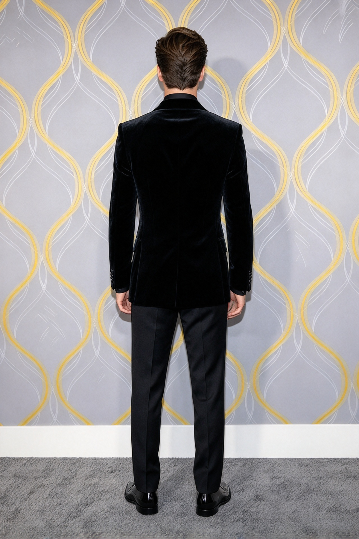 Black Velvet Boys Trim Edging Double Breasted 2 Piece Suit Set