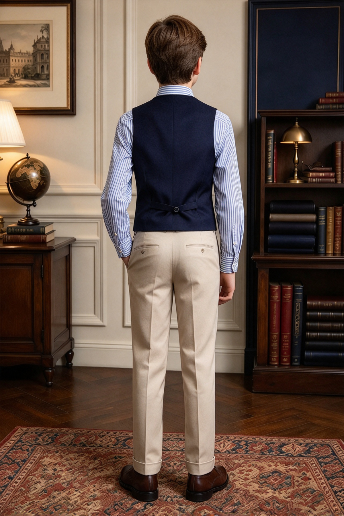 Navy & Beige Single Breasted 2 Piece Vest Suit Set