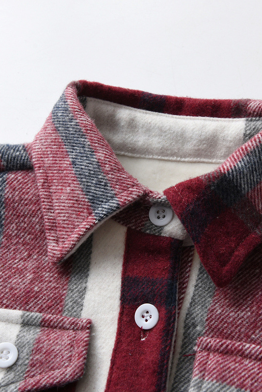 Brown Plaid Cotton Blend Lapel Long Sleeve Shirt（Non-fleece）