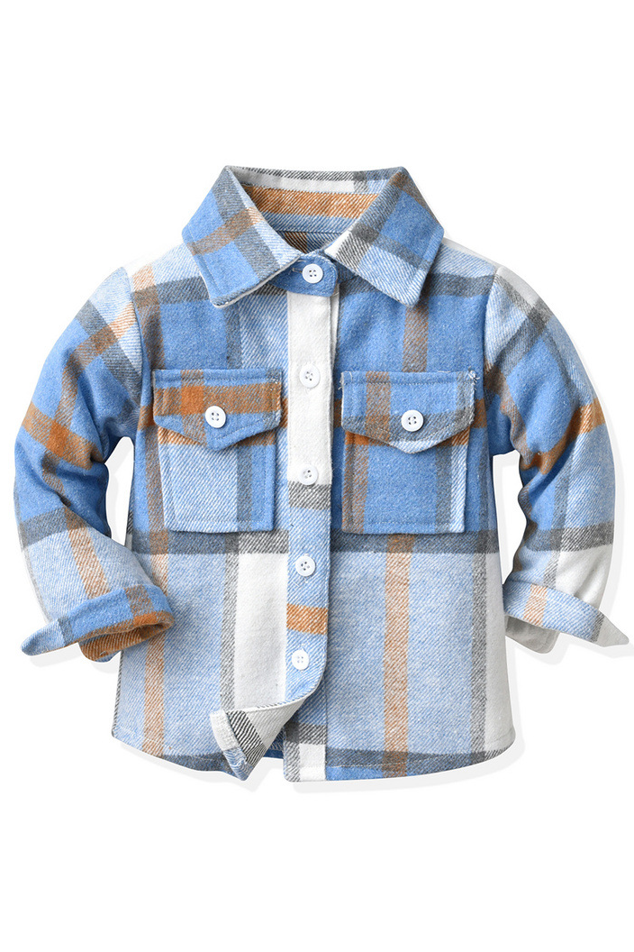 Brown Plaid Cotton Blend Lapel Long Sleeve Shirt（Non-fleece）