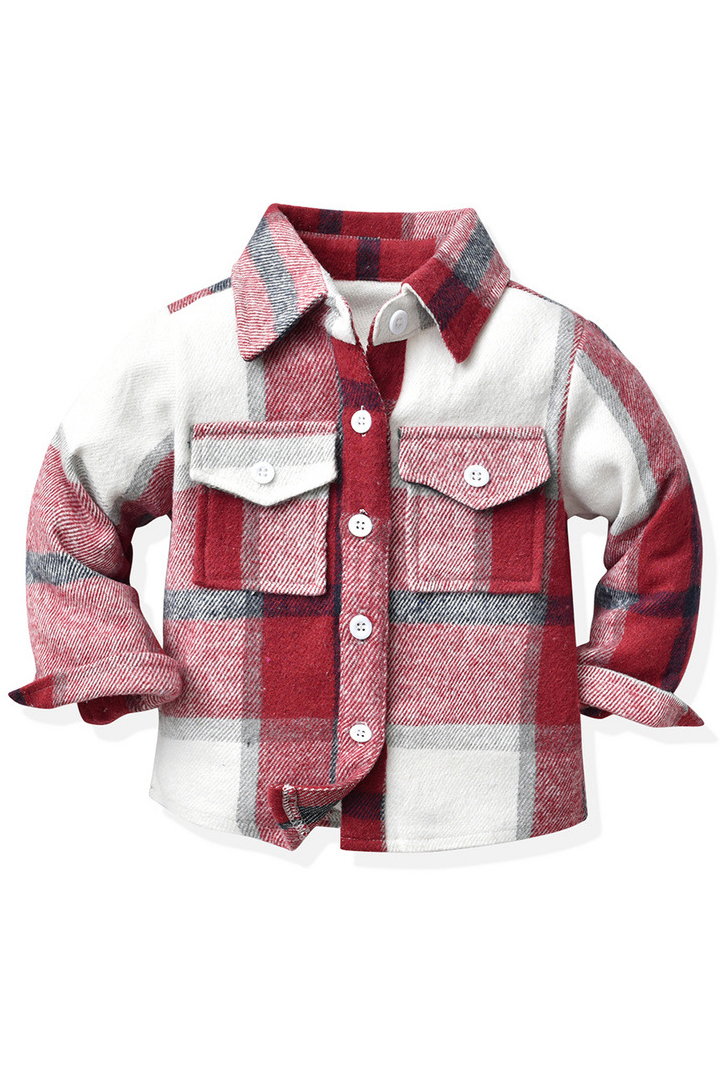 Brown Plaid Cotton Blend Lapel Long Sleeve Shirt（Non-fleece）