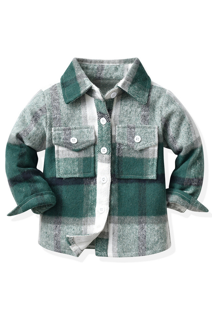 Brown Plaid Cotton Blend Lapel Long Sleeve Shirt（Non-fleece）