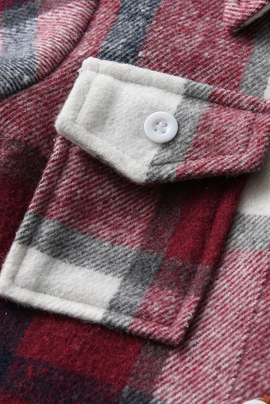 Brown Plaid Cotton Blend Lapel Long Sleeve Shirt（Non-fleece）