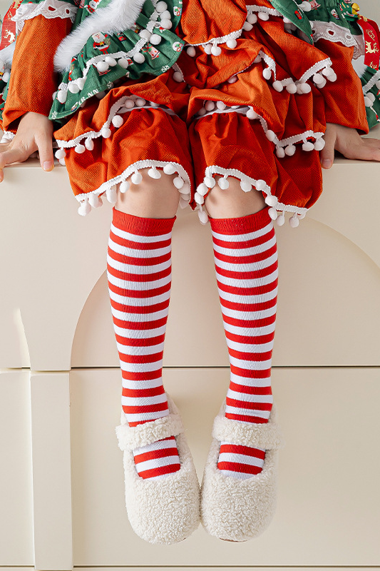 Kids Red White Striped Knee High Socks