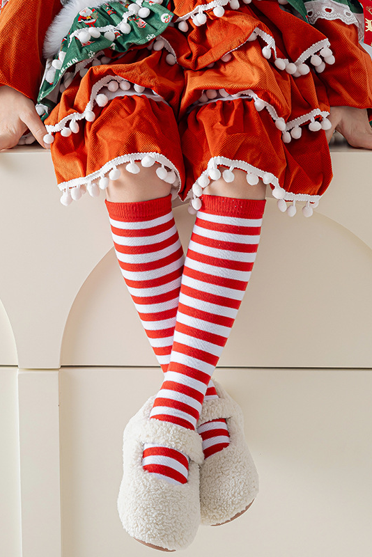 Kids Red White Striped Knee High Socks
