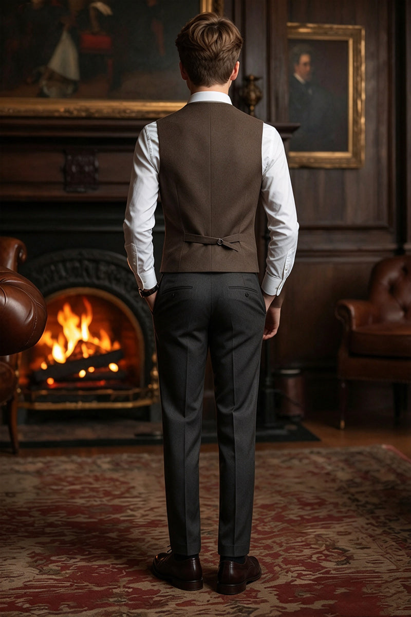 Boys Brown Waistcoat 2-Piece Suit with Refined Lapel