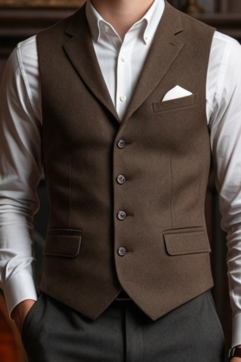 Boys Brown Waistcoat 2-Piece Suit with Refined Lapel