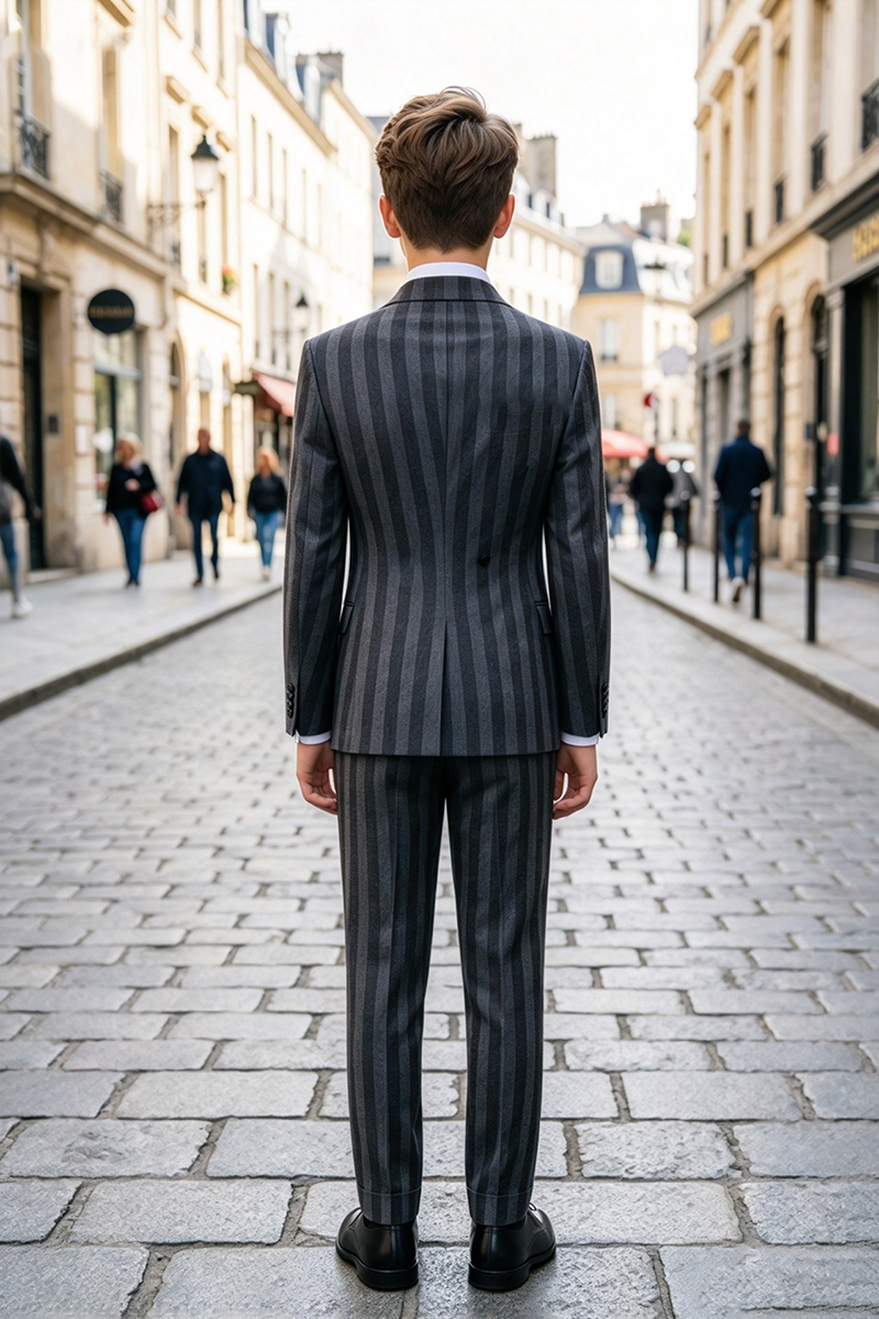 Boys Grey Striped 2-Piece Suit with Peak Lapel
