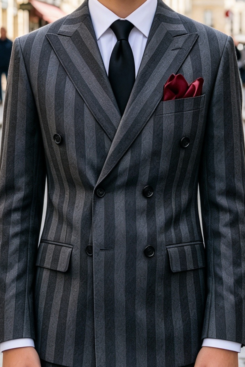 Boys Grey Striped 2-Piece Suit with Peak Lapel