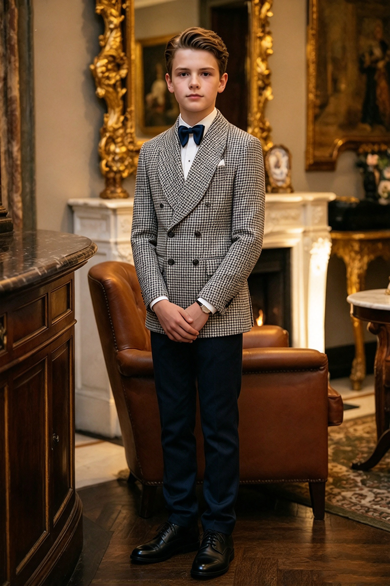 Boys Houndstooth 2-Piece Suit with Shawl Lapel