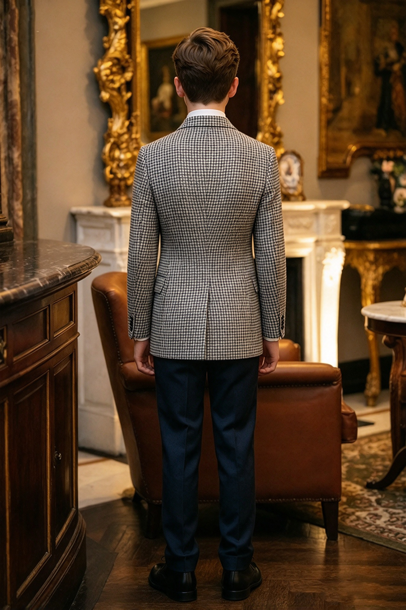 Boys Houndstooth 2-Piece Suit with Shawl Lapel