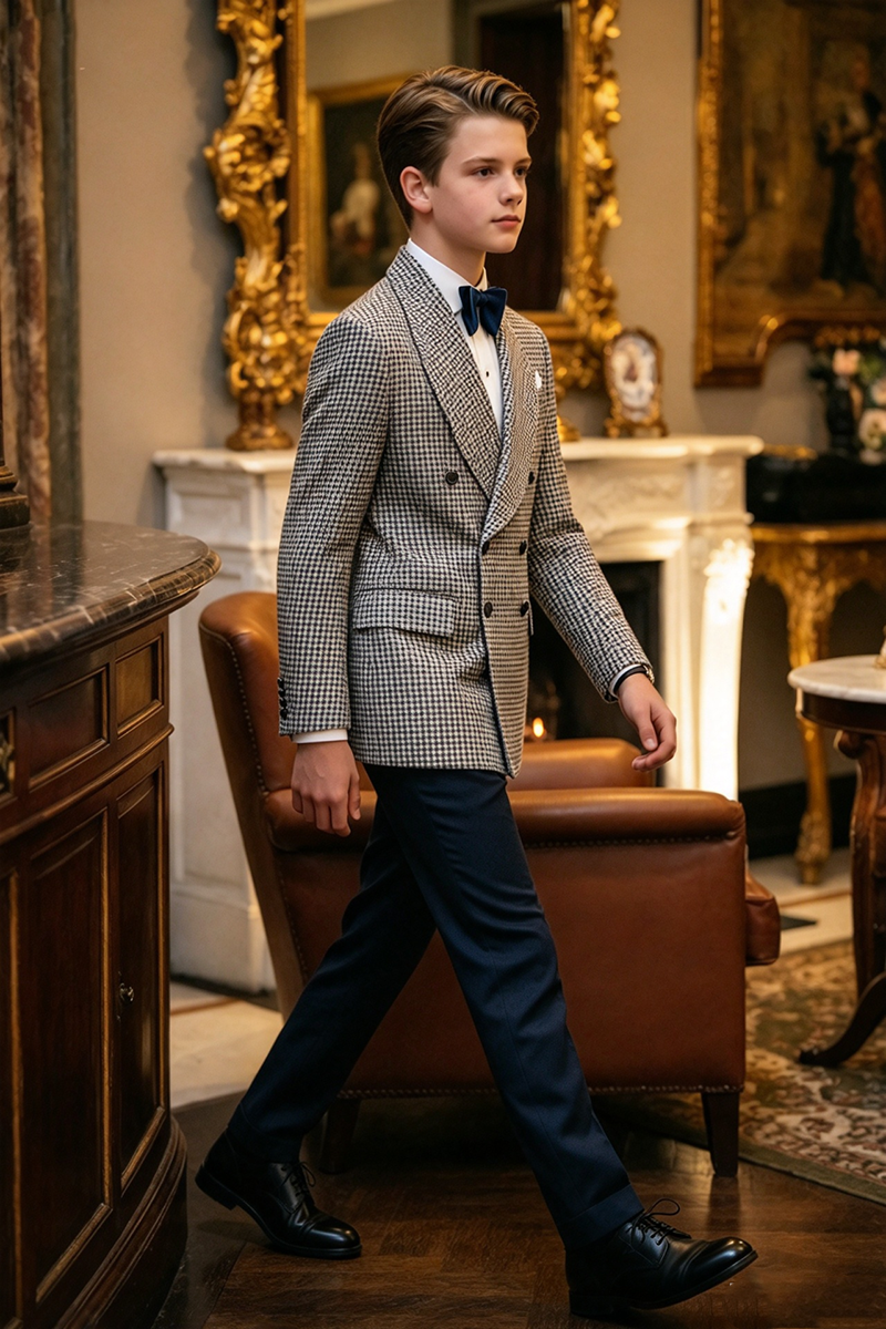 Boys Houndstooth 2-Piece Suit with Shawl Lapel