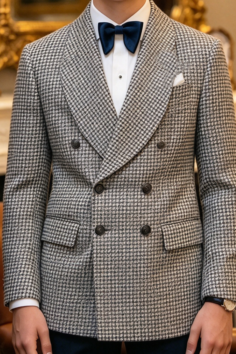 Boys Houndstooth 2-Piece Suit with Shawl Lapel