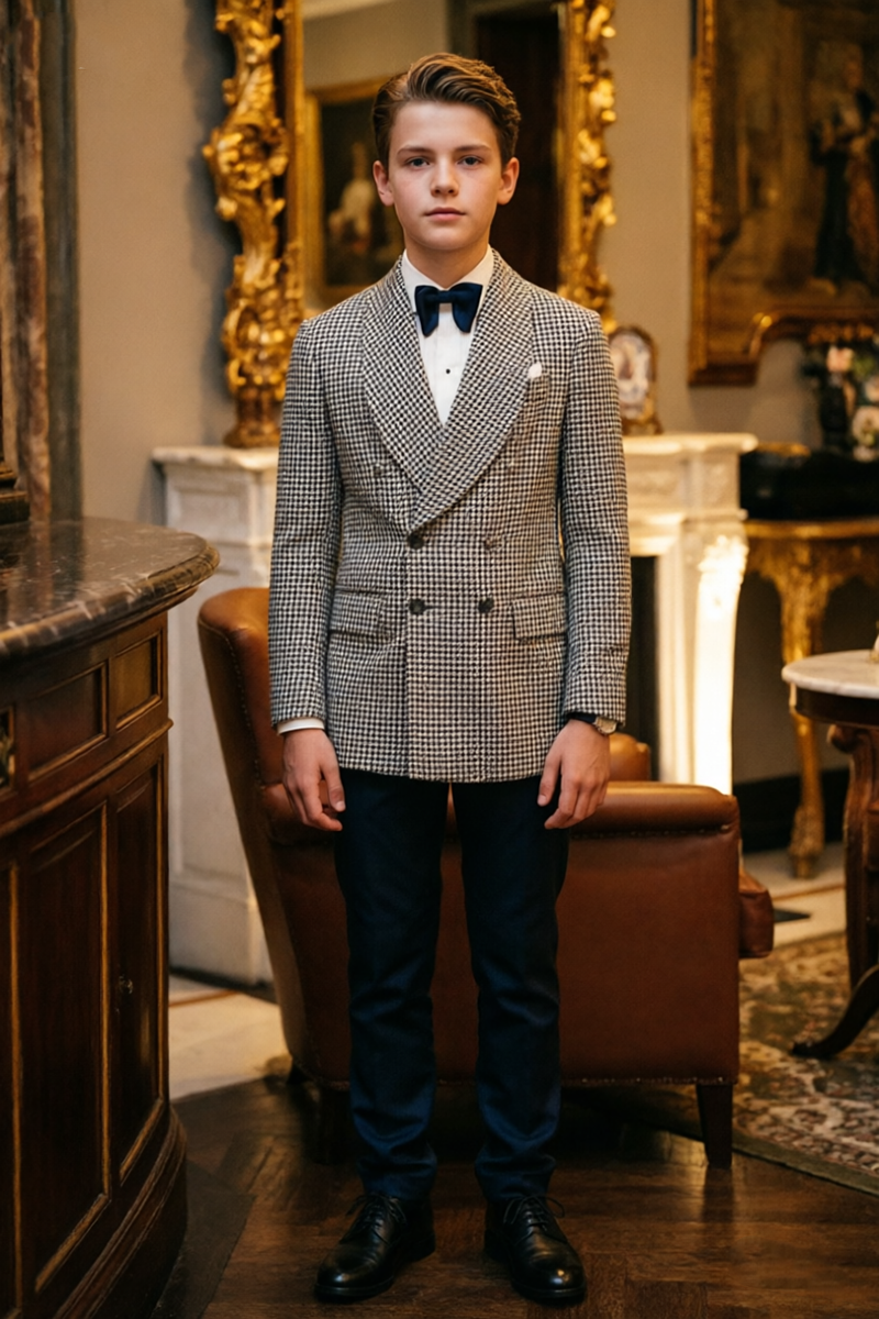Boys Houndstooth 2-Piece Suit with Shawl Lapel