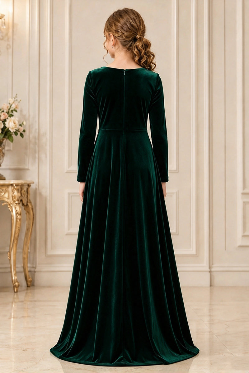 Girls Emerald Green Velvet Maxi Dress