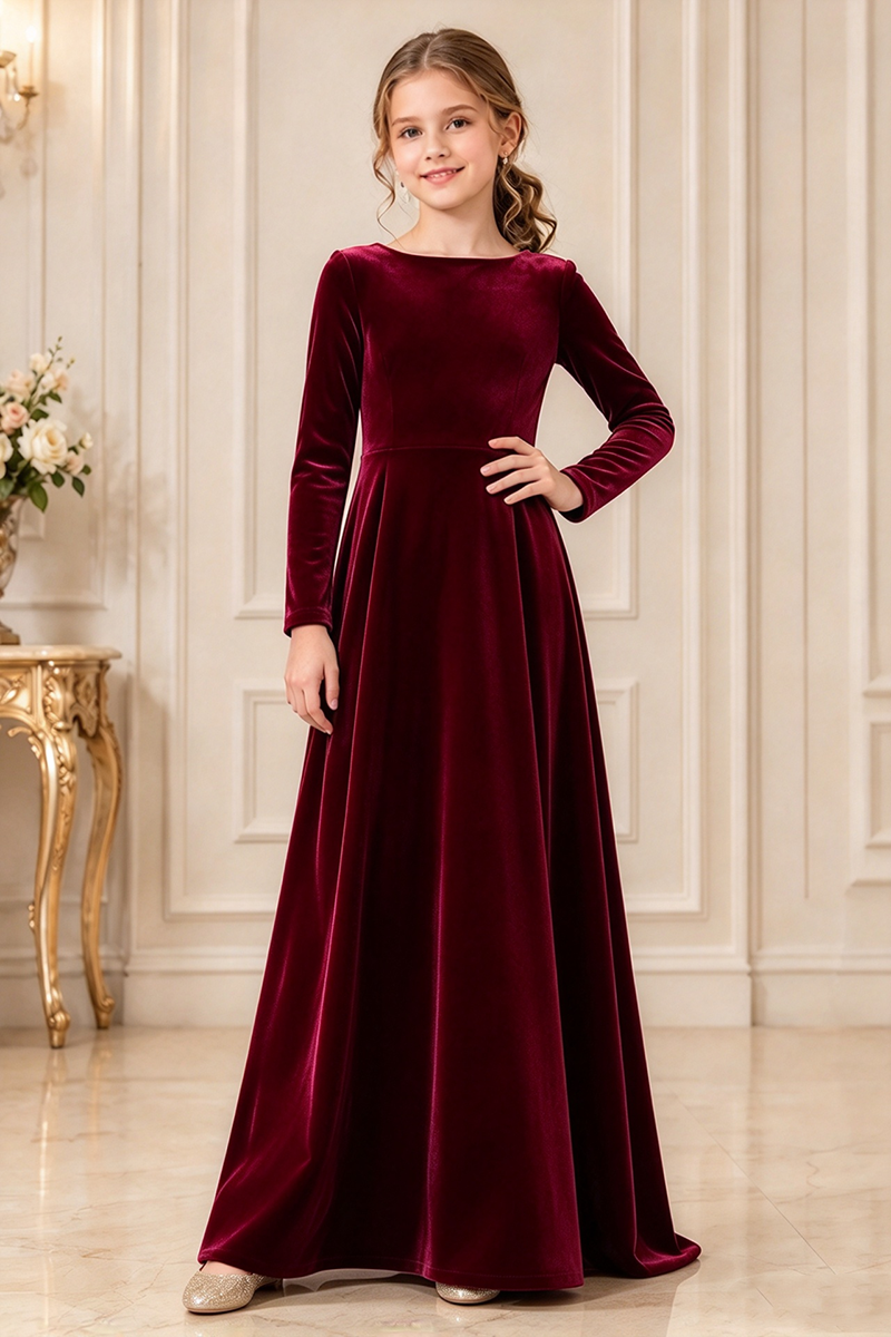 Girls Emerald Green Velvet Maxi Dress