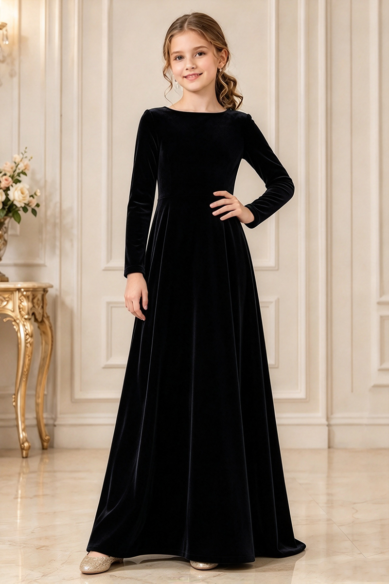 Girls Emerald Green Velvet Maxi Dress