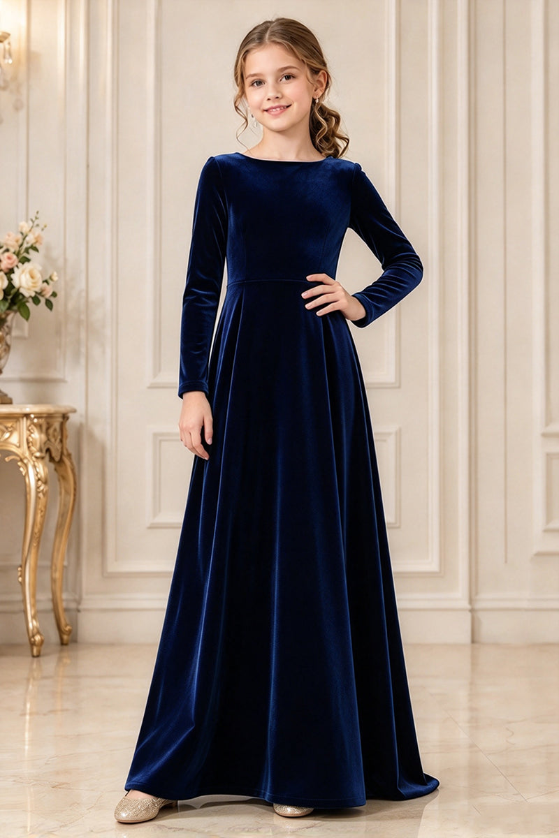 Girls Emerald Green Velvet Maxi Dress