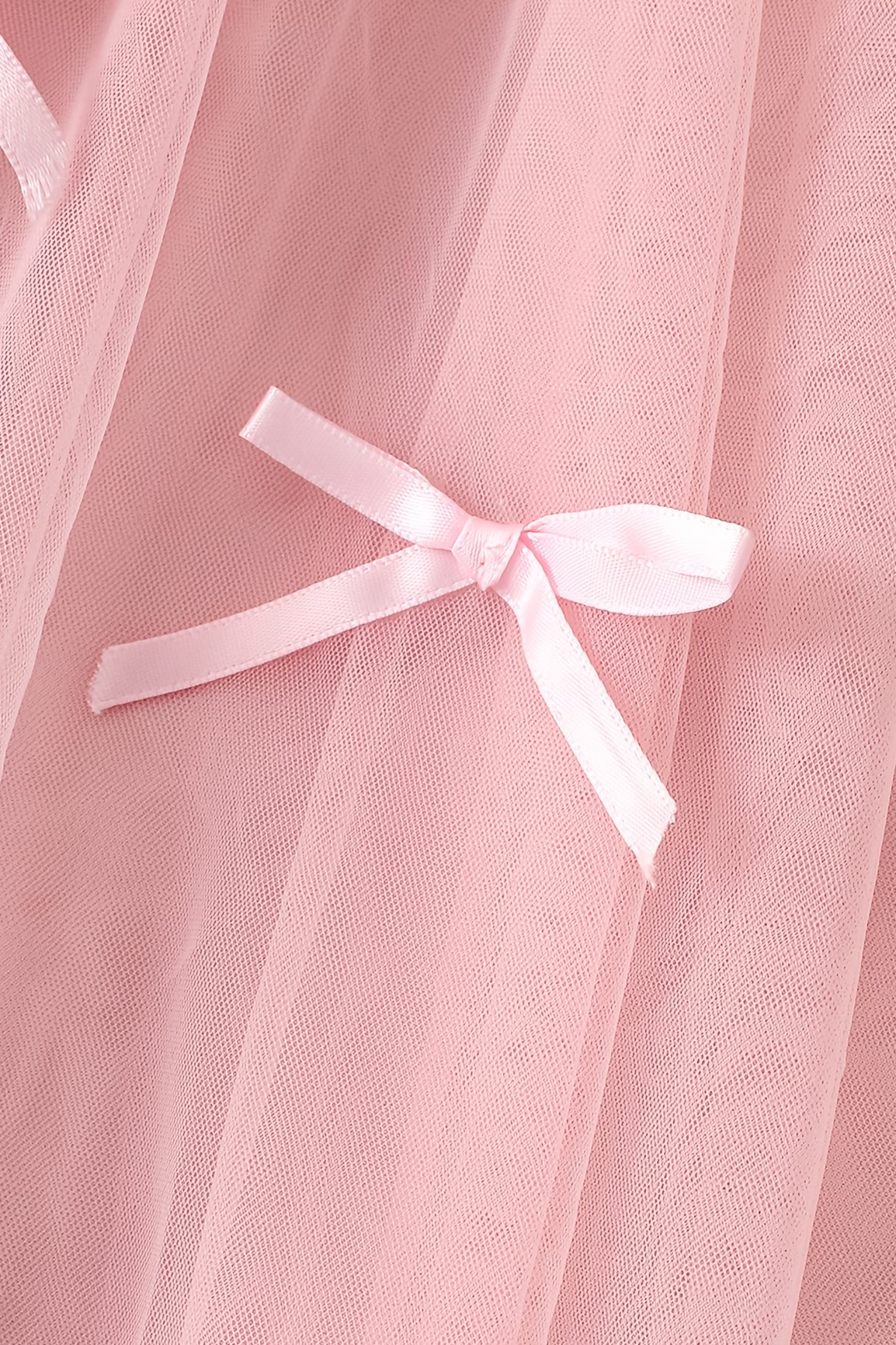 Pink Tulle Puff Short Sleeve Bow Princess Girls A-Line Dress