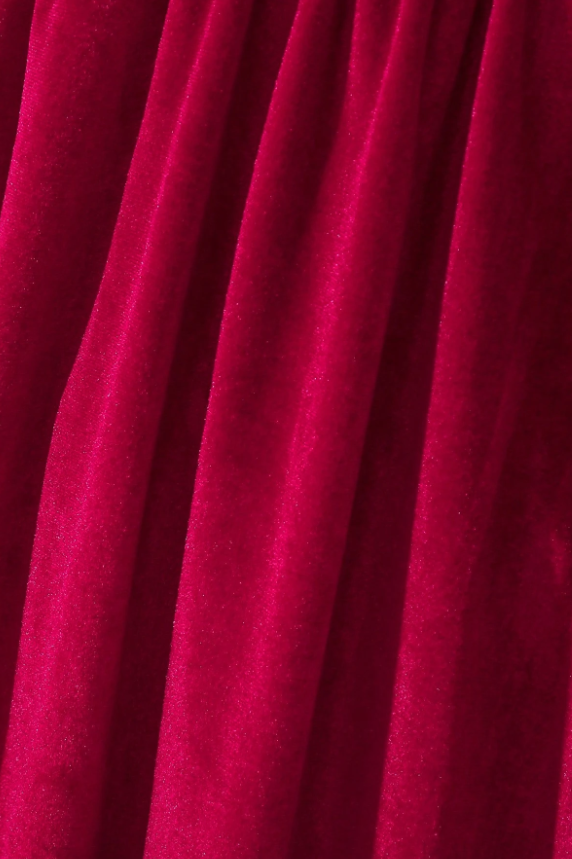 Burgundy Velvet Long Sleeve Ruffle Bow Princess Girls A-Line Dress