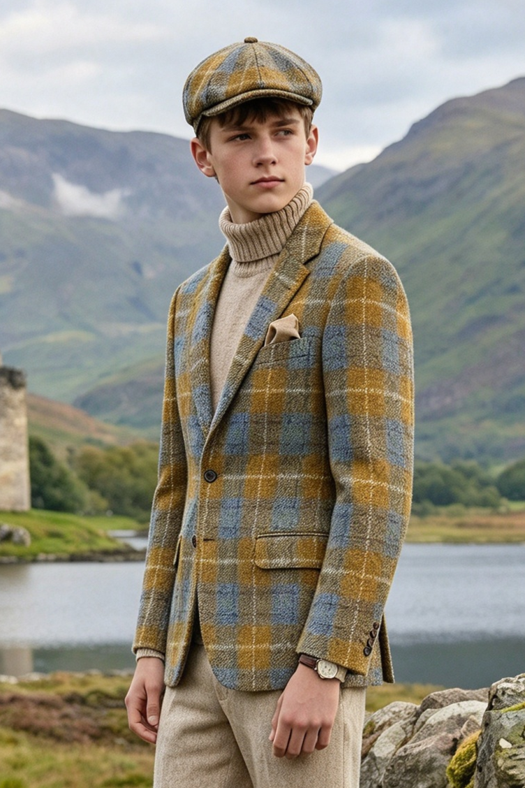Yellow & Green Plaid Single Breasted Thick Tweed Blazer